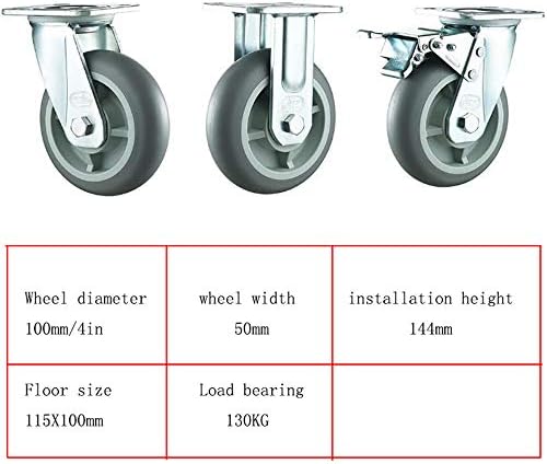 גלגלי גלגלי LXDZXY, 4 אינץ ' - 4 מערכות חתיכות, רולר שקט גומי כבד עם בלם ותושבת כיוונית, החלפת עגלות תעשייתיות/גלגל