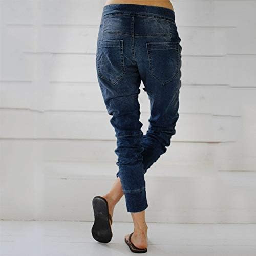 Wuai-Women Pull-on Joggers Joens Jeans מותניים אלסטיים נמתחים מכנסיים קצוצים רופפים רופפים מכנסיים קצוצים